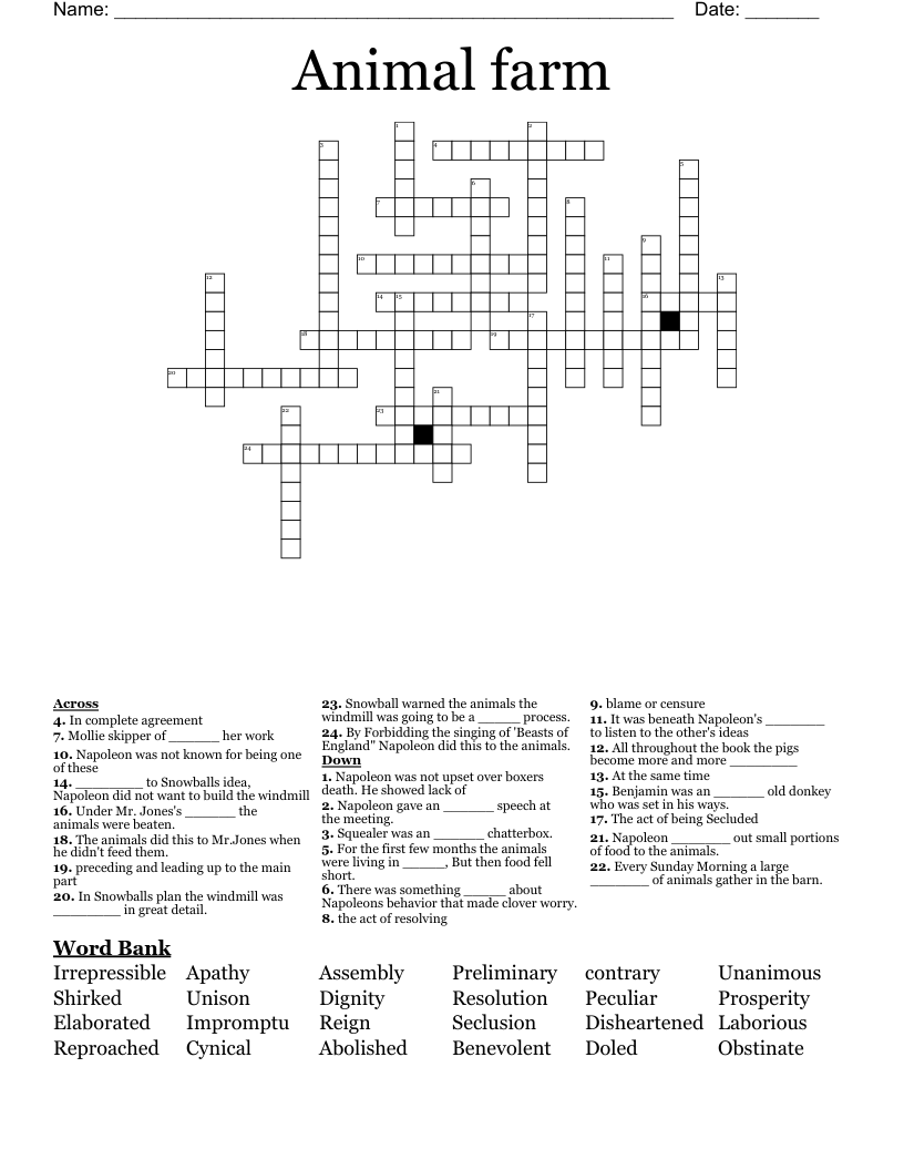 Animal farm Crossword