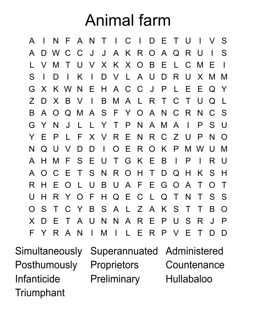 Animal farm  Word Search