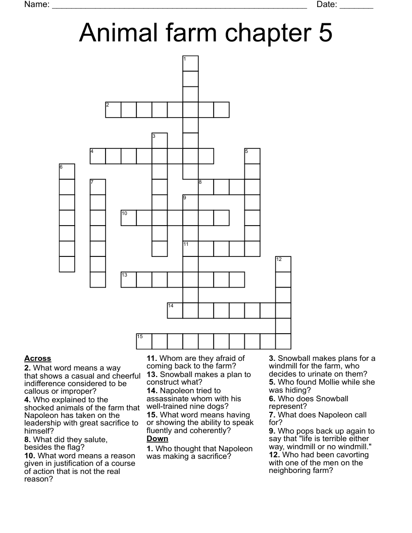 Animal farm chapter 5 Crossword