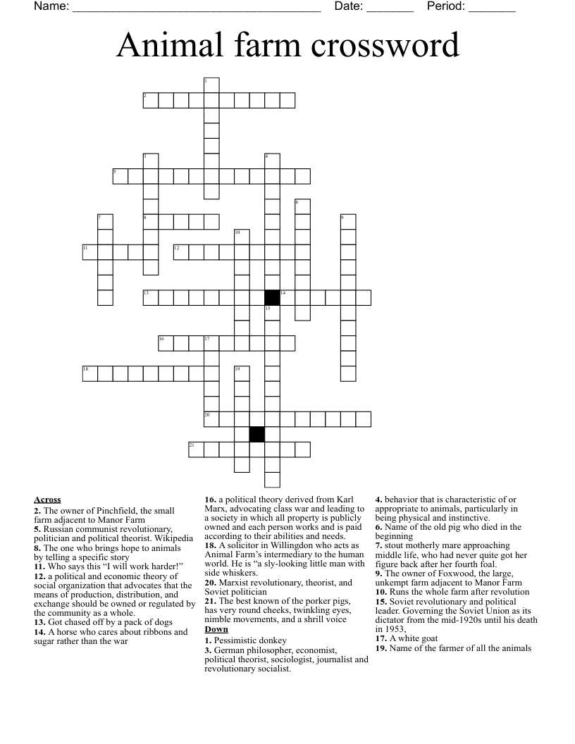 Animal farm crossword 