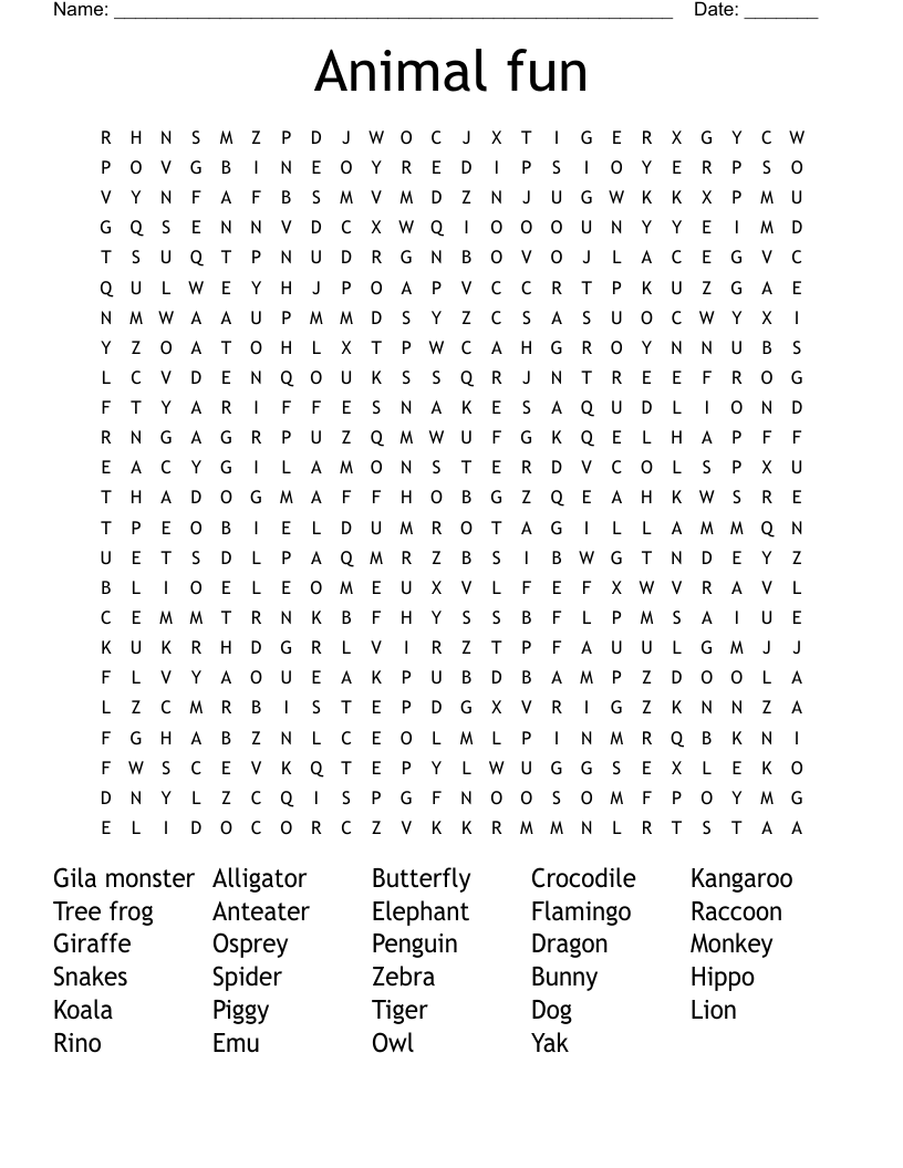 Animal fun Word Search