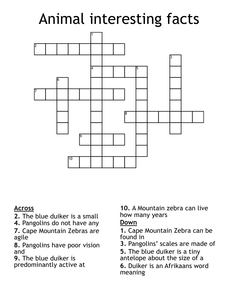 Animal interesting facts Crossword