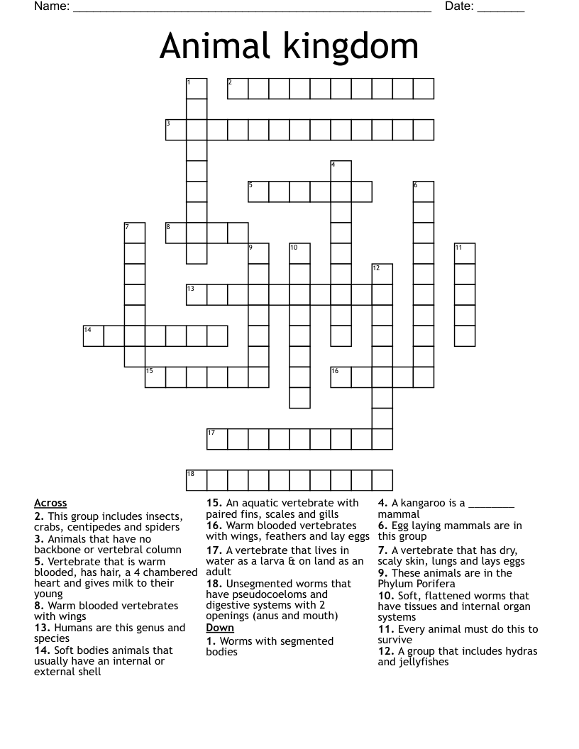 Animal kingdom Crossword