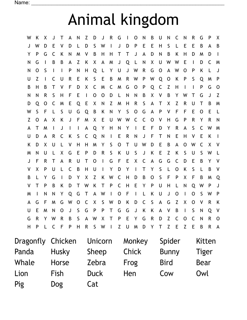 Animal kingdom Word Search