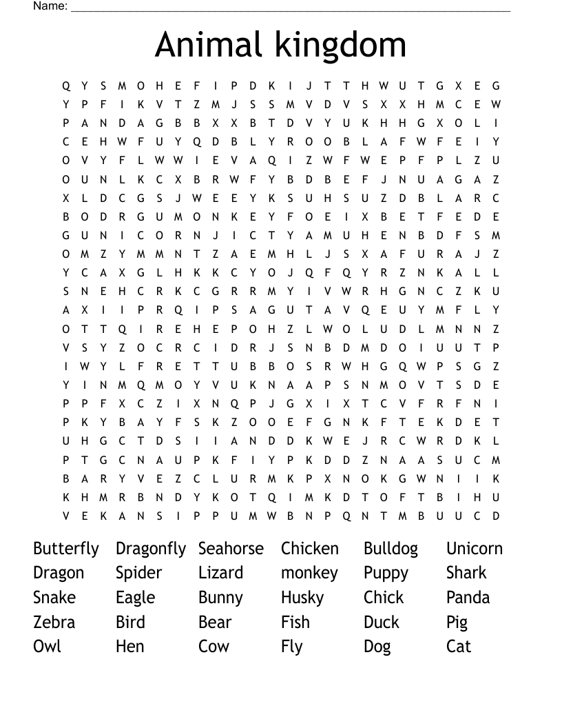 Animal kingdom Word Search