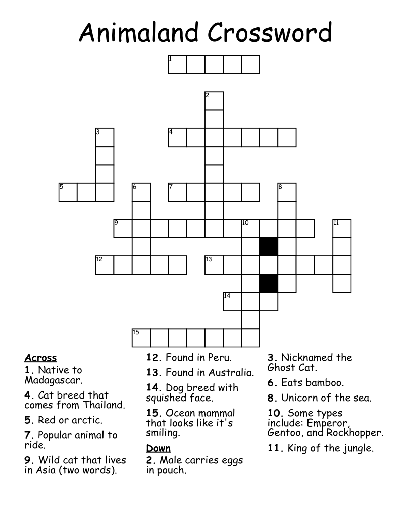 Animaland Crossword