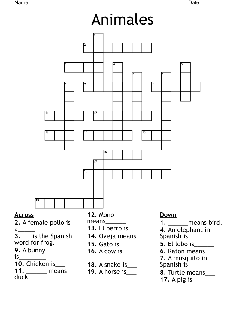 Animales Crossword
