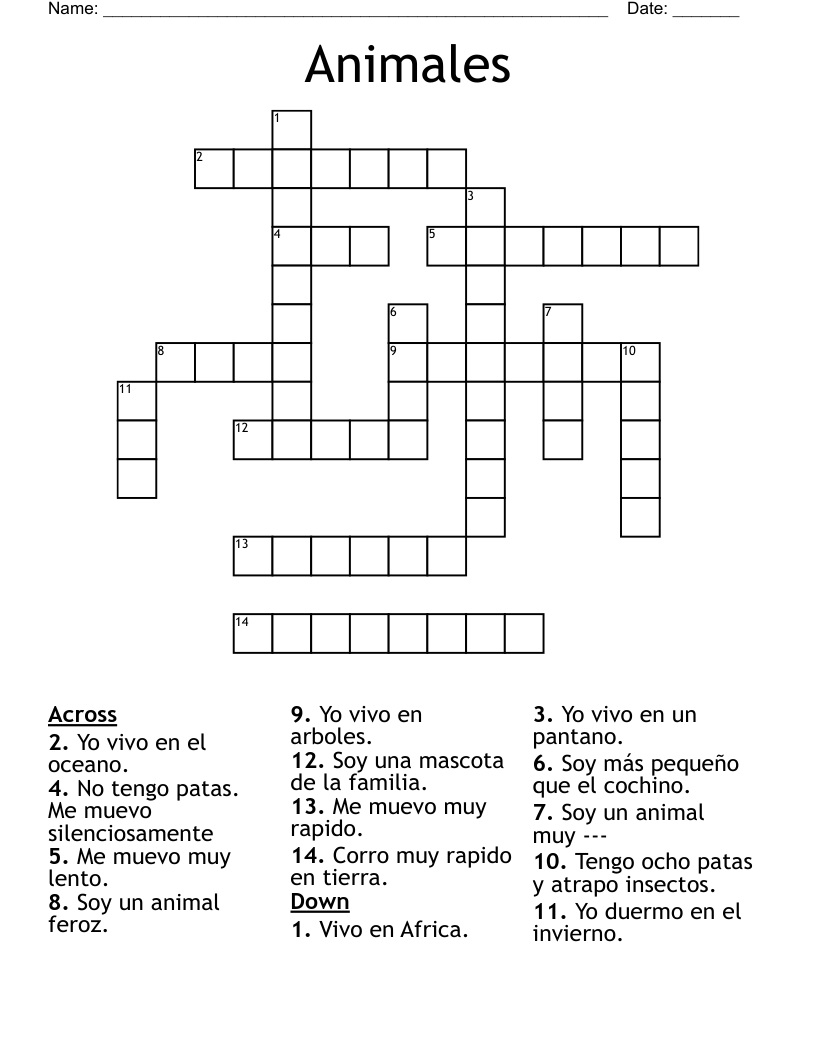 Animales Crossword