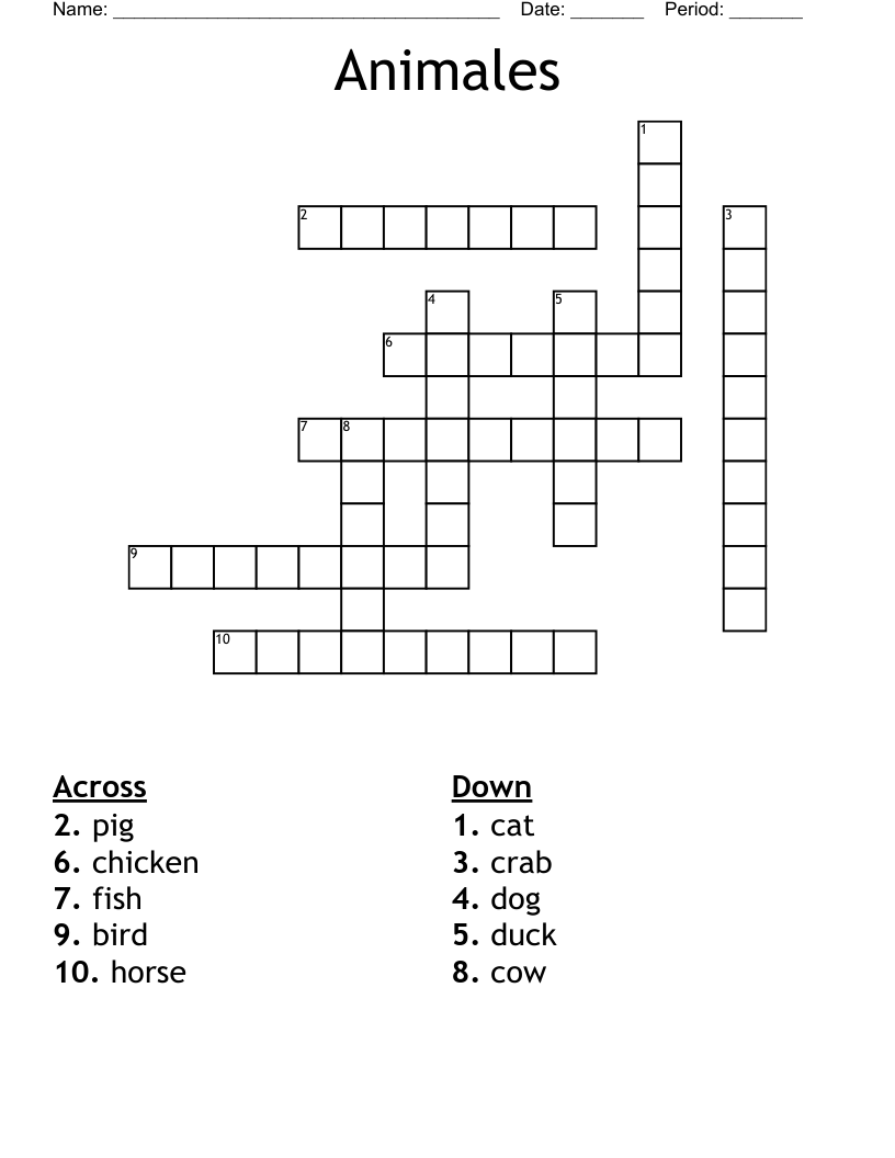 Animales Crossword