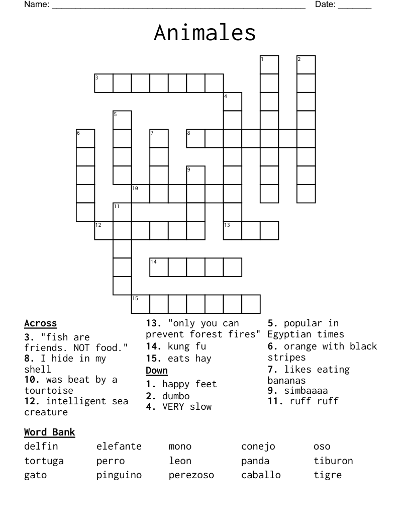 Animales Crossword