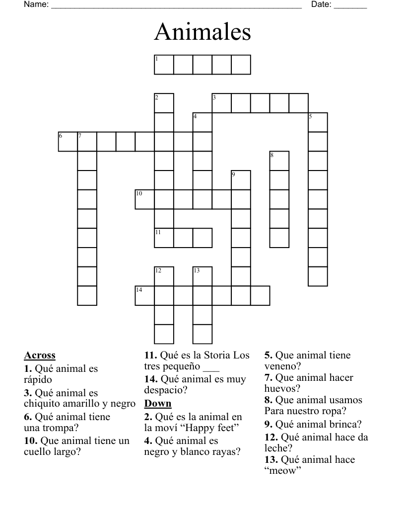 Animales Crossword