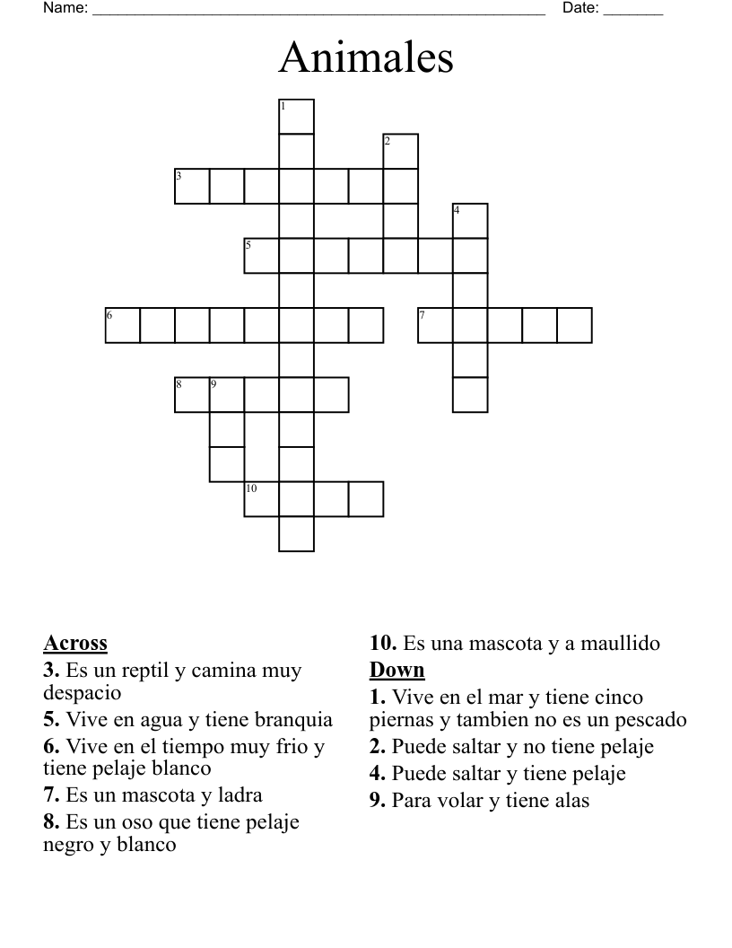 Animales Crossword