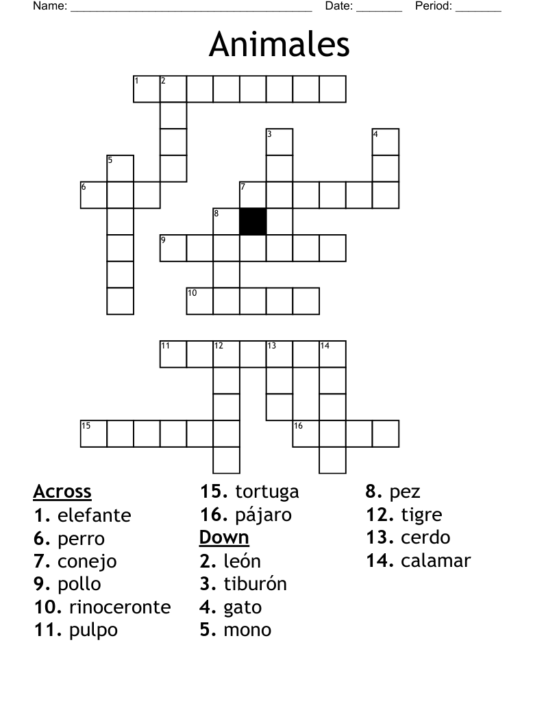 Animales Crossword