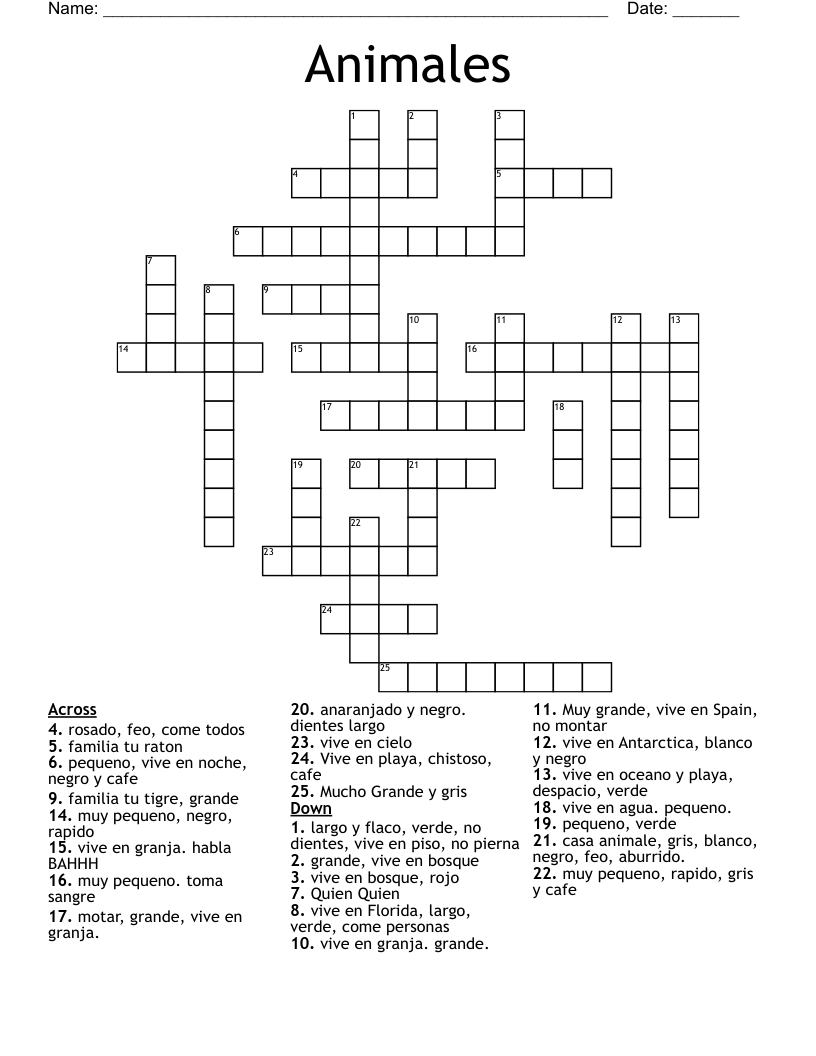 Animales Crossword