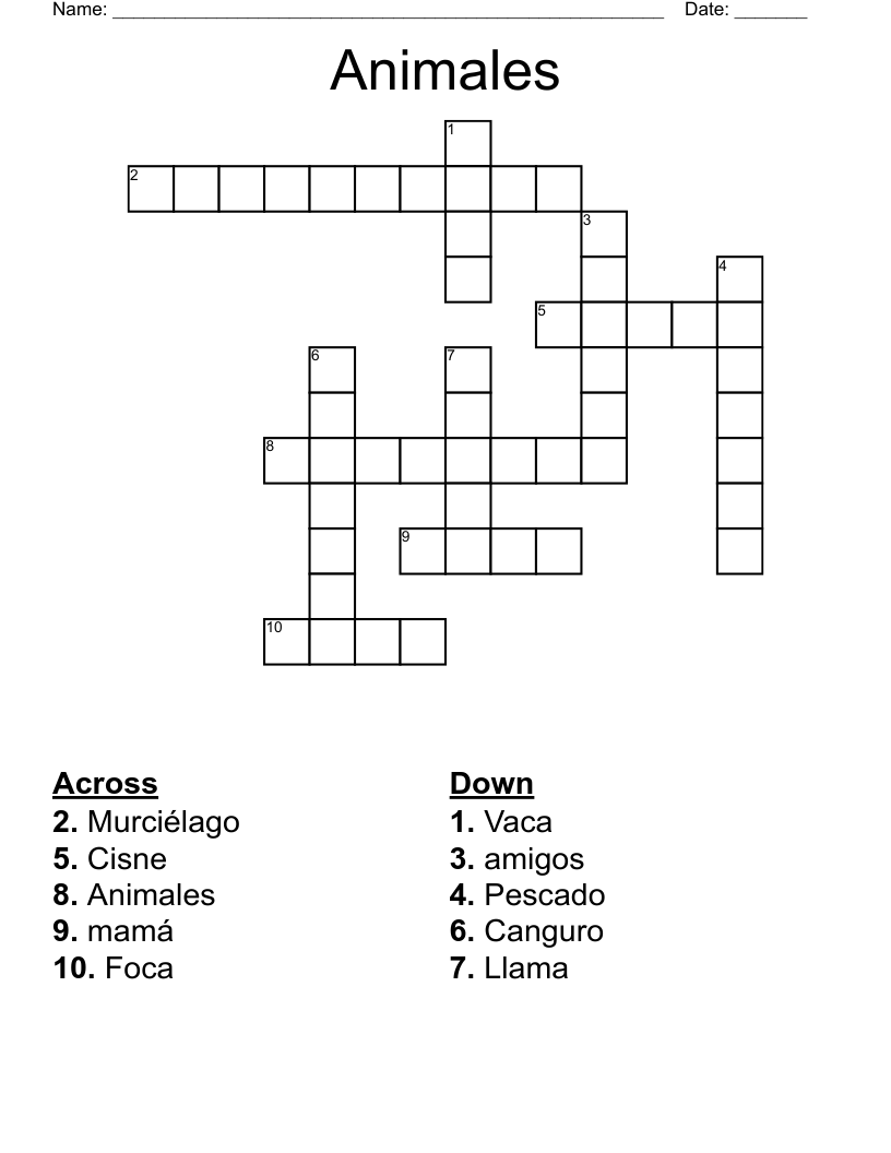 Animales Crossword