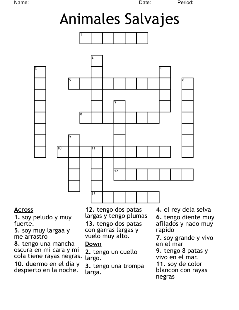 Animales Salvajes Crossword