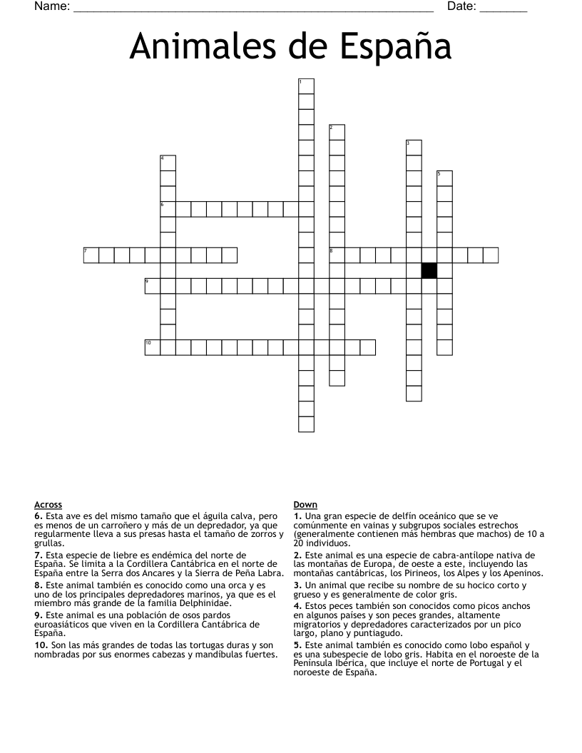 Animales de España Crossword