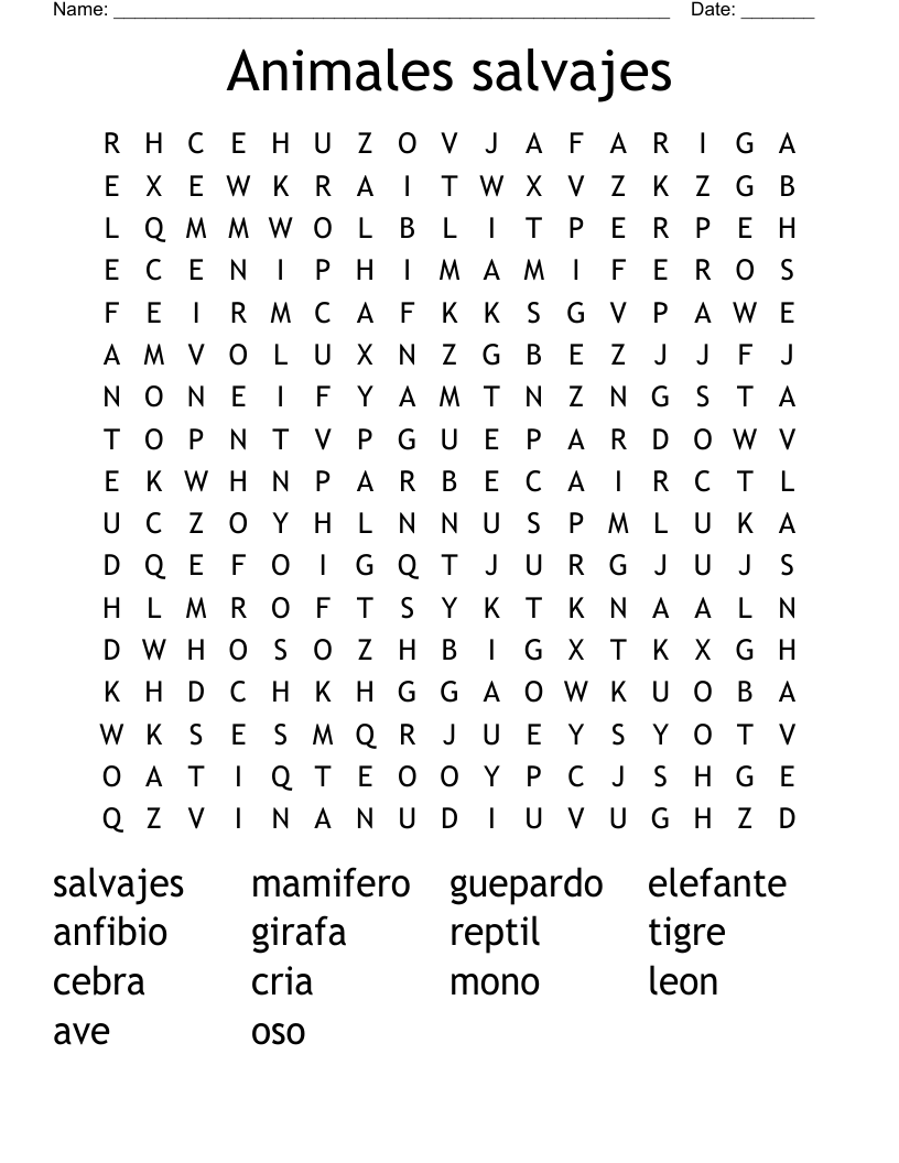 Animales salvajes Word Search