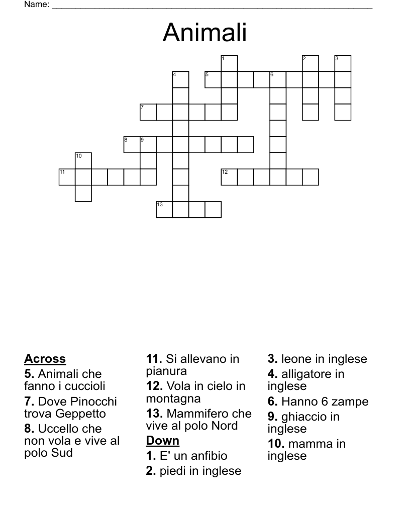 Animali Crossword