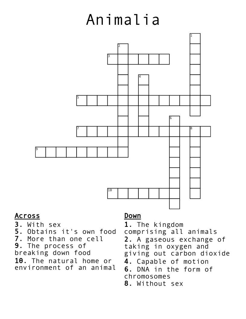 Animalia Crossword