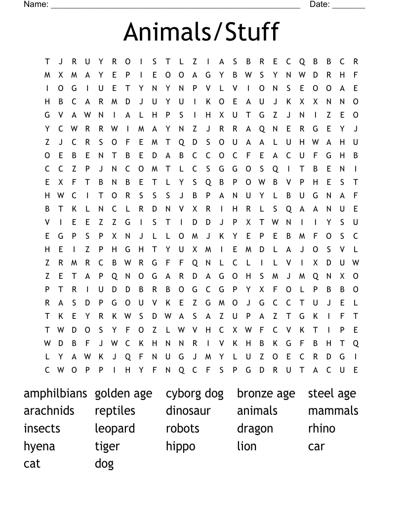 Animals/Stuff Word Search