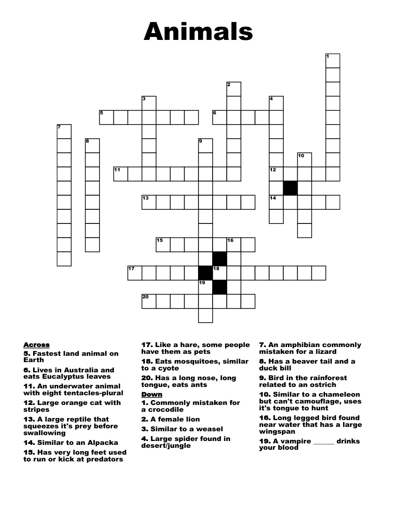 Animals Crossword