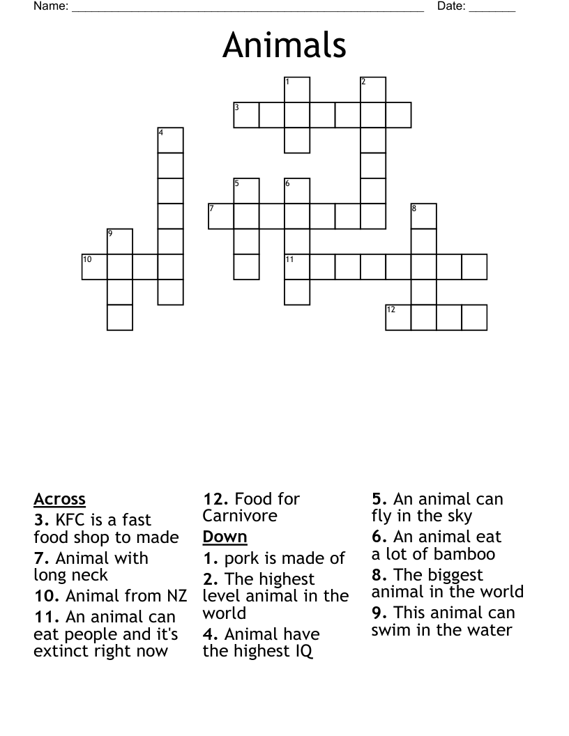 Animals Crossword