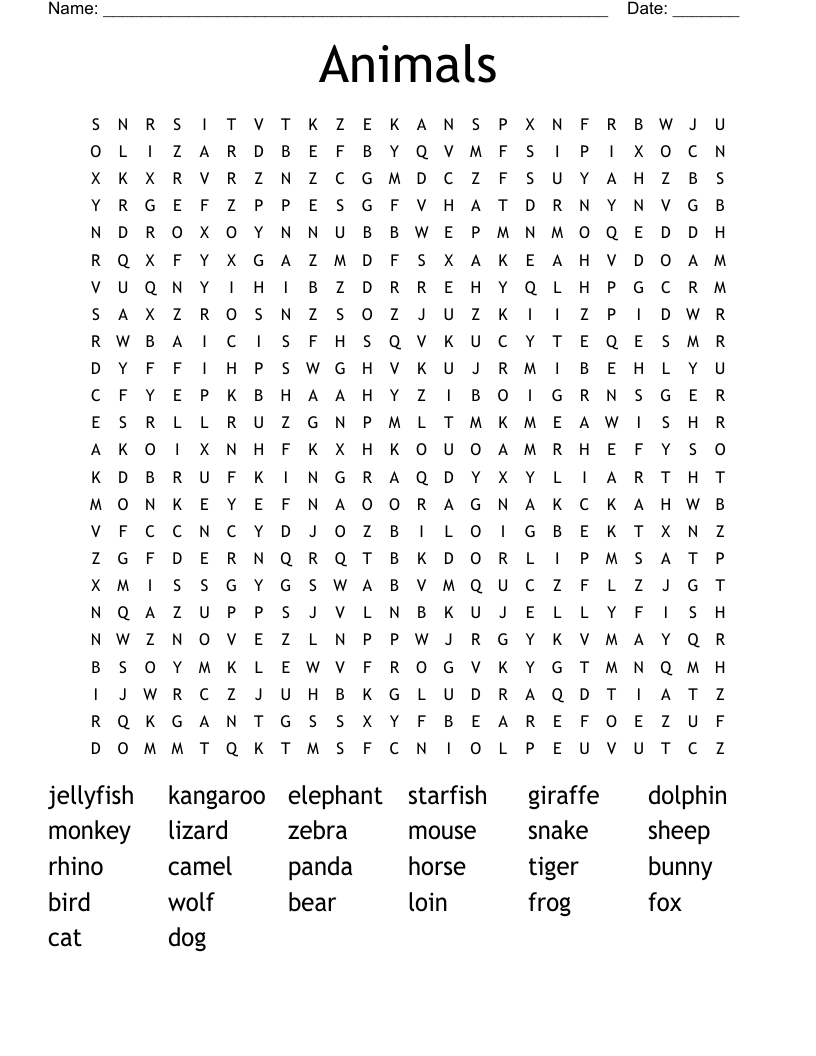 Animals Word Search