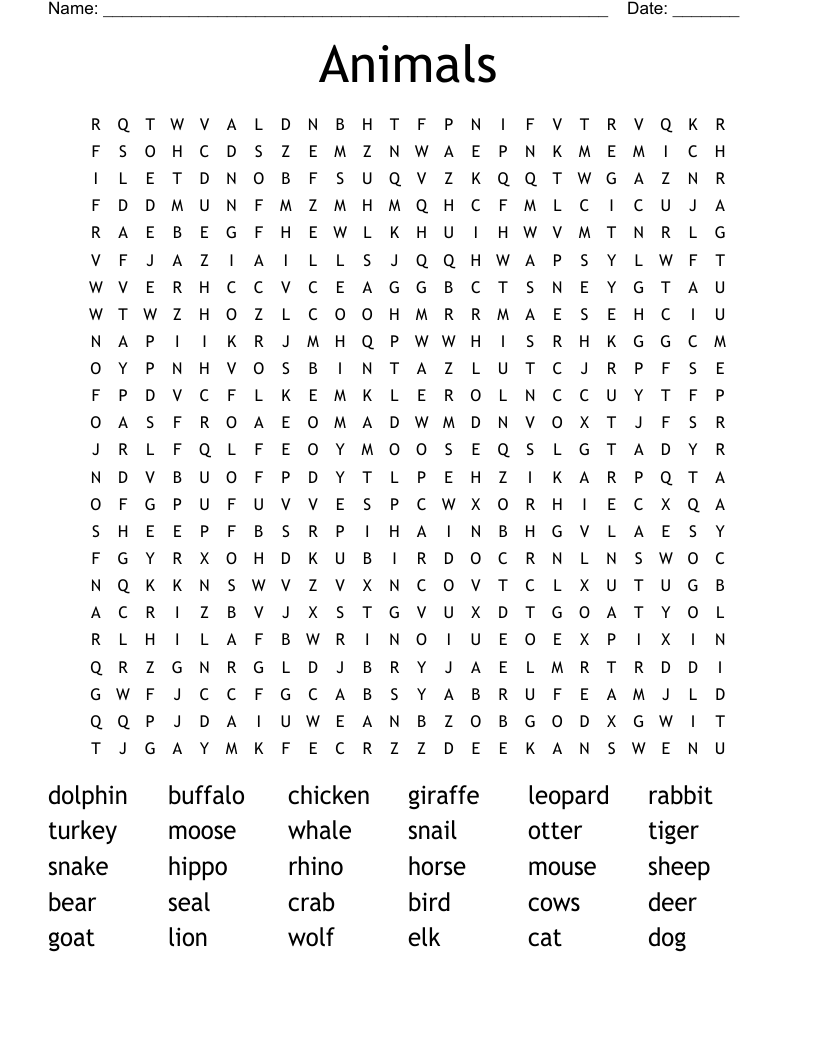 Animals Word Search