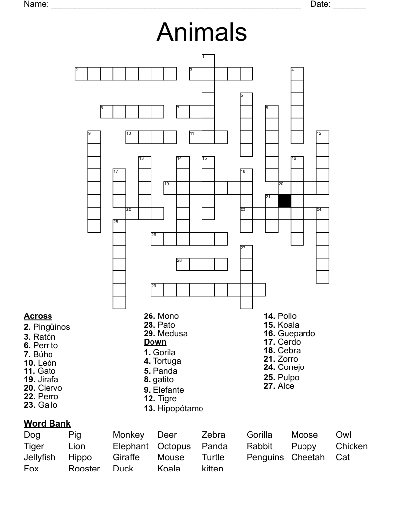 Animals Crossword