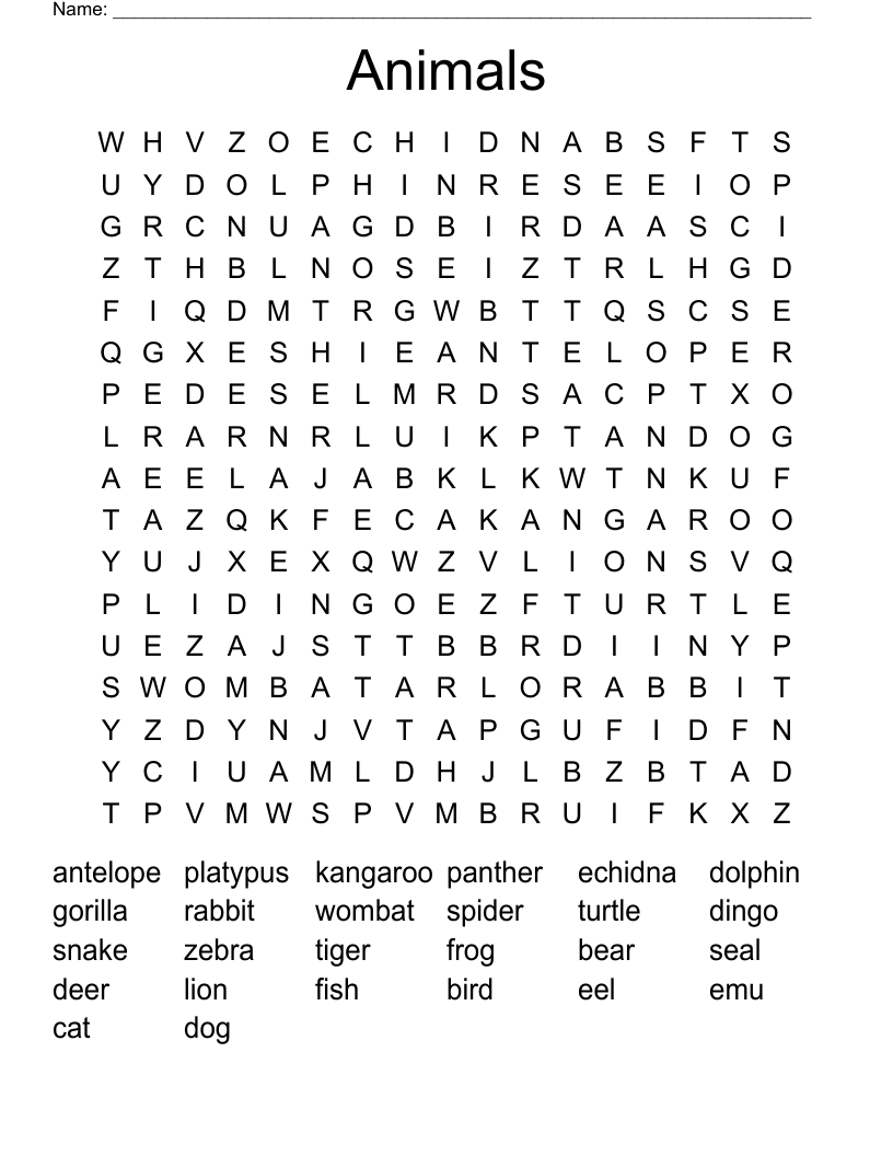 Animals Word Search