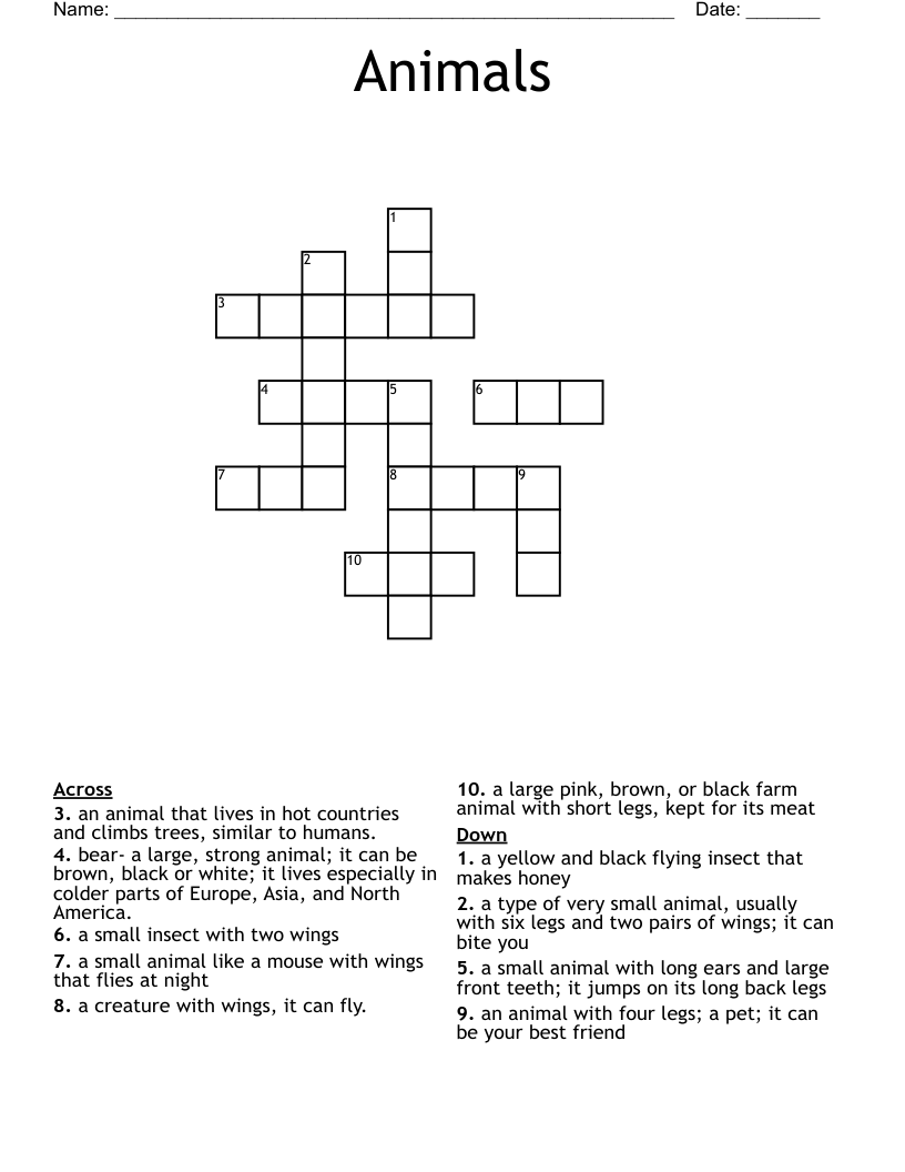 Animals Crossword