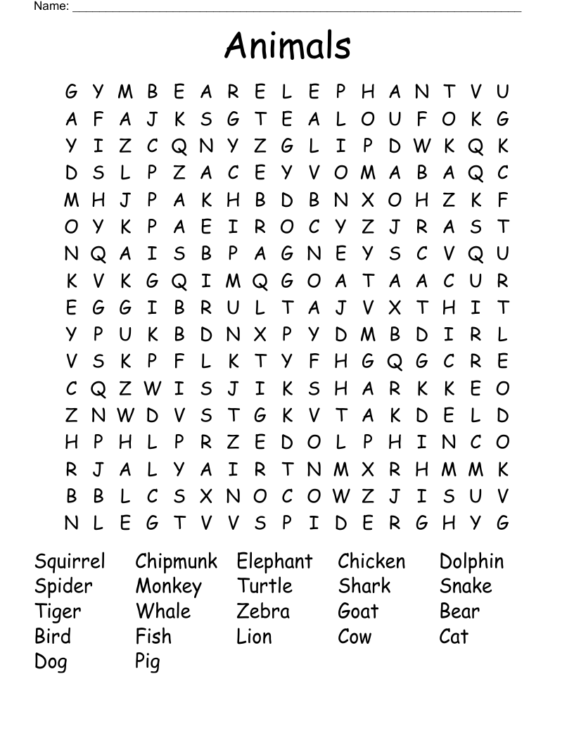 Animals Word Search