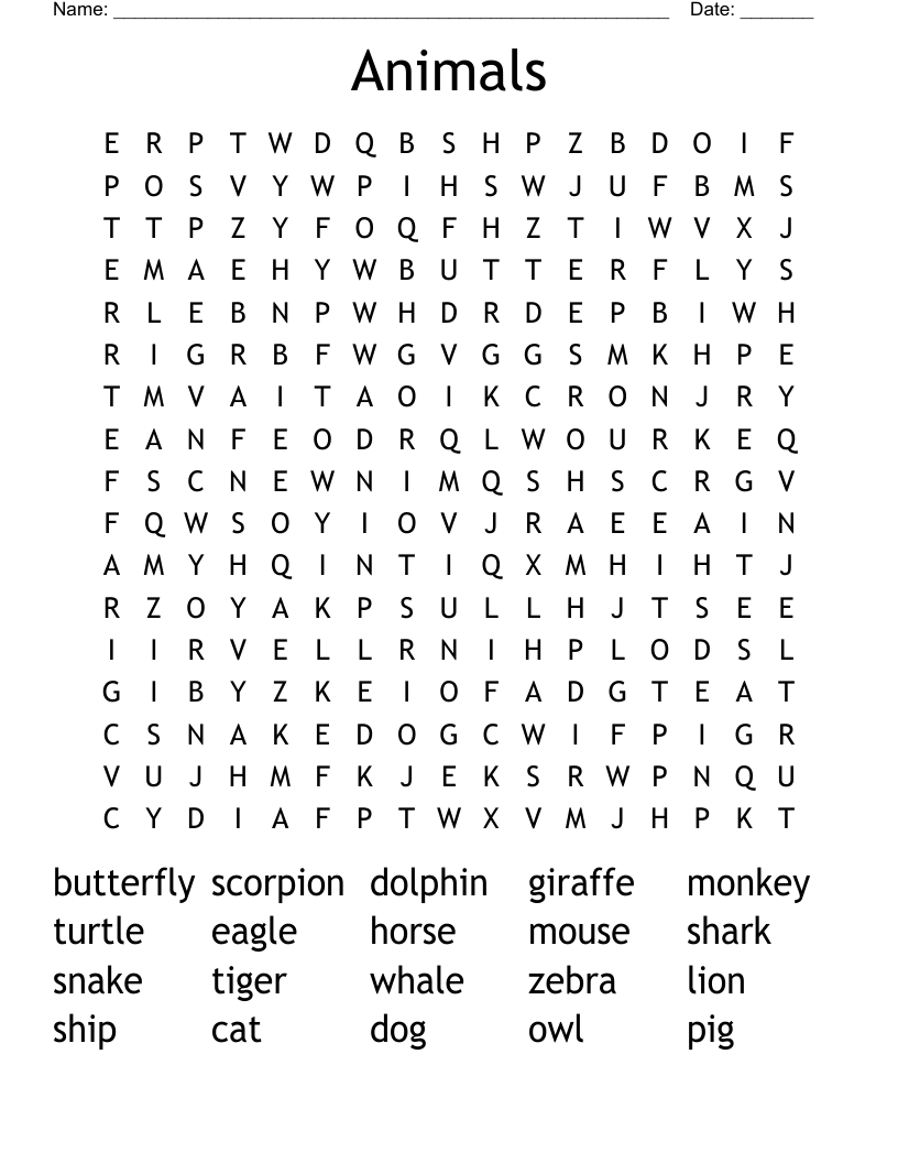 Animals Word Search