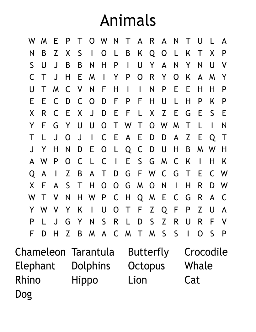 Animals Word Search