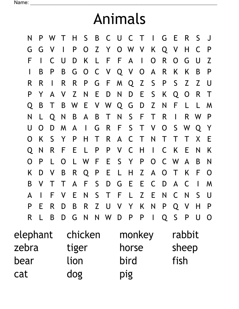 Animals Word Search