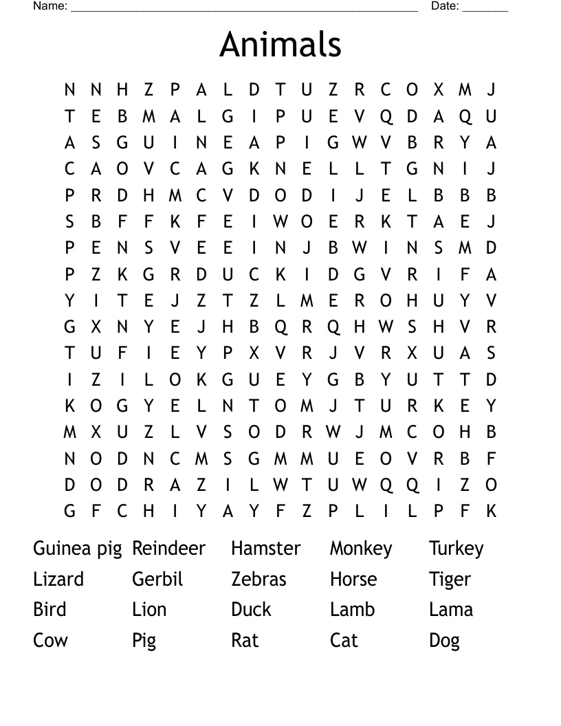 Animals Word Search