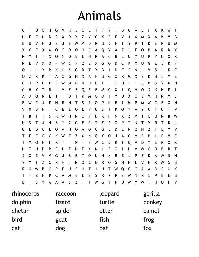 Animals Word Search