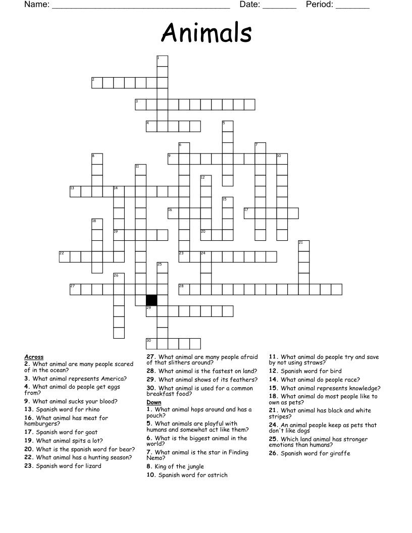 Animals Crossword