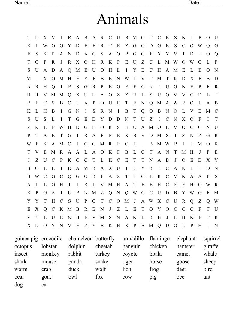 Animals Word Search