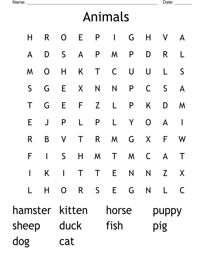 Animals Word Search