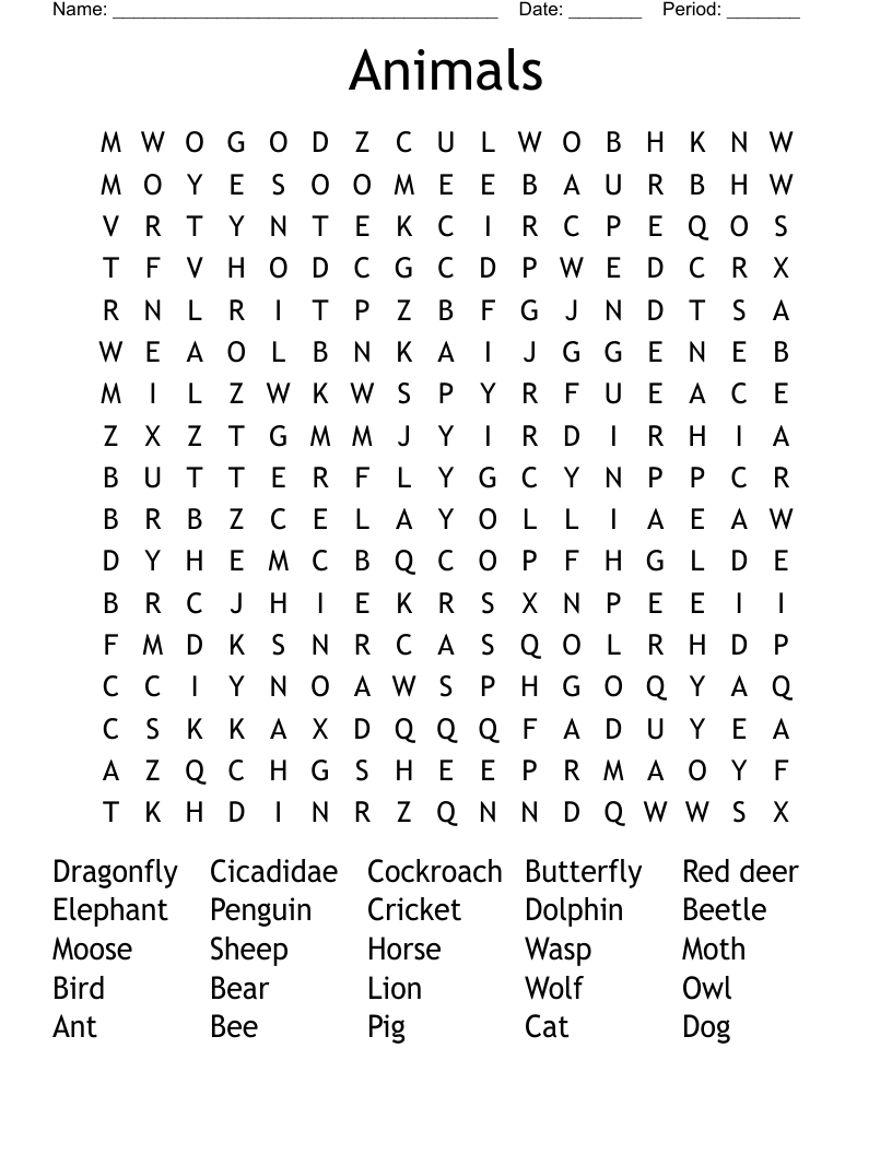 Animals Word Search
