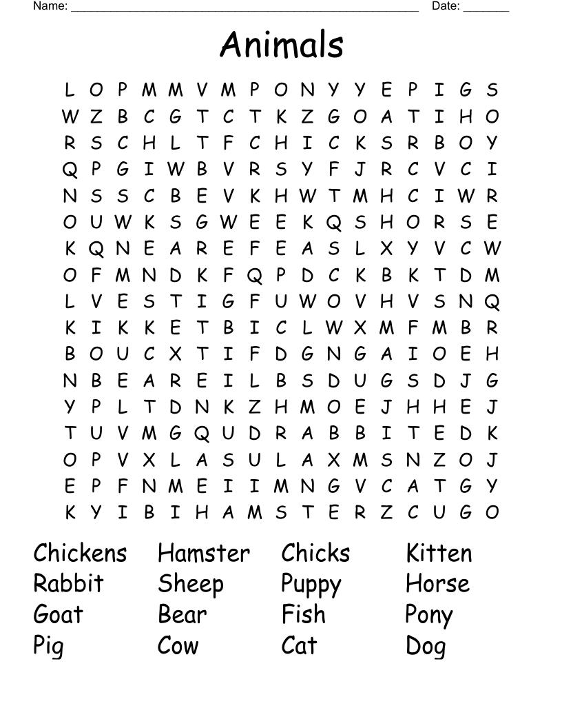 Animals Word Search