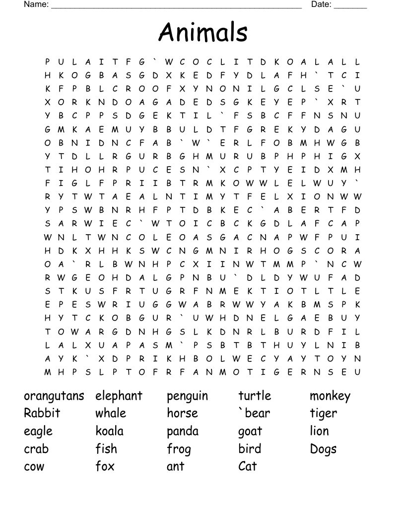 Animals Word Search