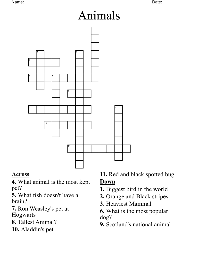 Animals Crossword