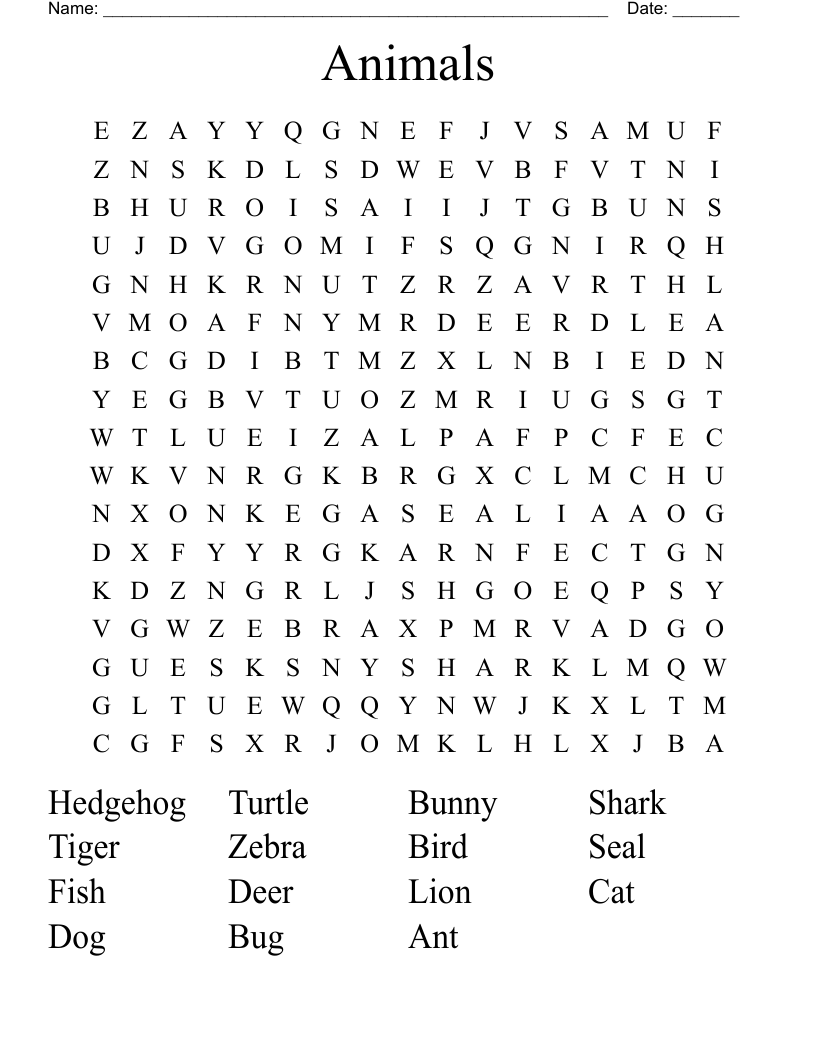 Animals Word Search
