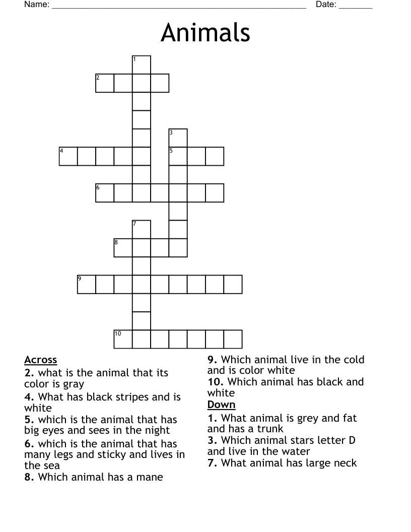 Animals Crossword