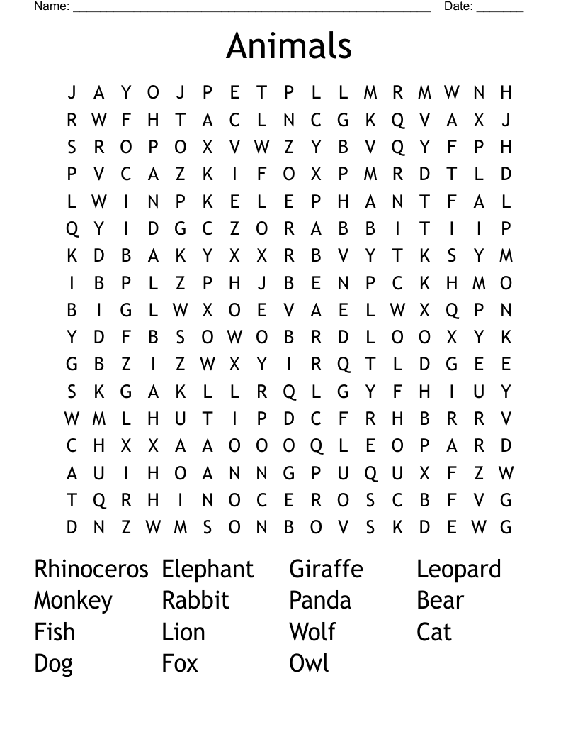Animals Word Search