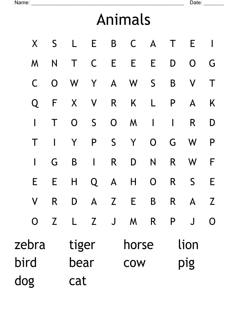 Animals Word Search