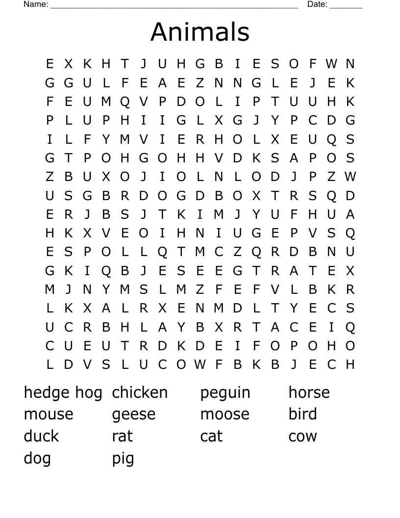 Animals Word Search